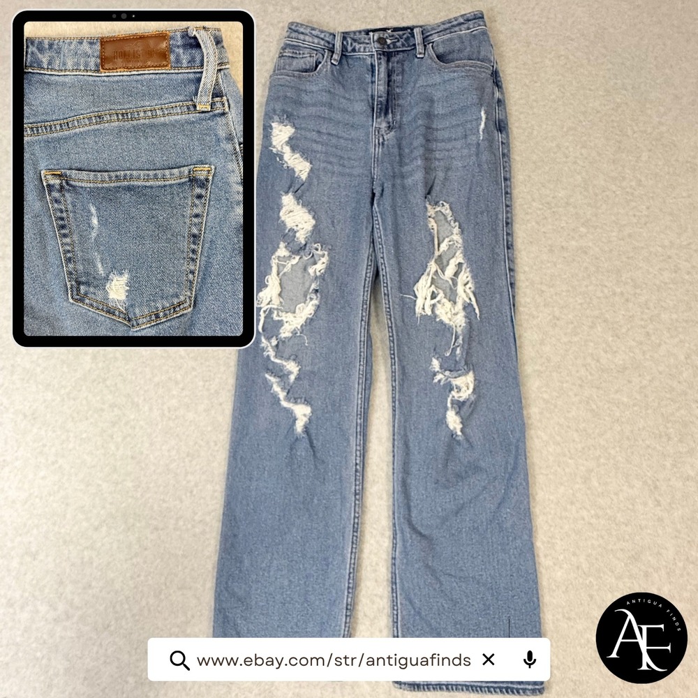 Hollister Ultra High-Rise Dad Jeans Light Wash Distressed Blue W26 L31 3R